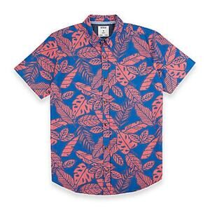 Retreat Los Angeles Mens Blue Tropical Collard Short Sleeve Button Up Shirt 2XL